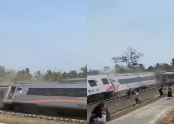 Kecelakaan kereta KA Argo Semeru yang anjlok disambar KA Argo Willis yang sedang berjalan dari berlawanan arah di Kulon Progo, DIY, Selasa (17/10/2023)