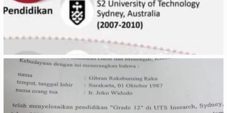 Cawapres Gibran Rakabuming Raka dituduh menggunakan ijazah palsu S1 (dok. Twitter @Paltiwest)