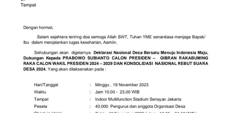 Edaran Deklarasi Nasional Desa Bersatu Manuju Indonesia Maju.