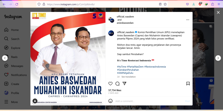 Anies Baswedan klaim sebutan AMIN diberikan Allah SWT (dok. Instagram @aniesbaswedan)