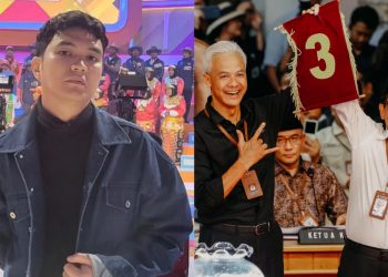 Aldi Taher menyanyikan lagu Ganjar-Mahfud paling yahud sebelum menghadiri undian nomor urut Capres-Cawapres di kantor KPU RI (Dok. Instagram @alditaher.official dan @ganjar_pranowo)