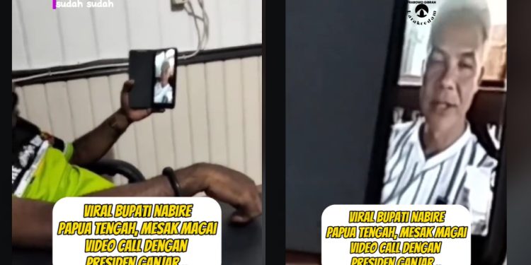 Tangkapan layar video Bupati Nabire saat melakukan video call dengan Ganjar Pranowo. (Panduga)