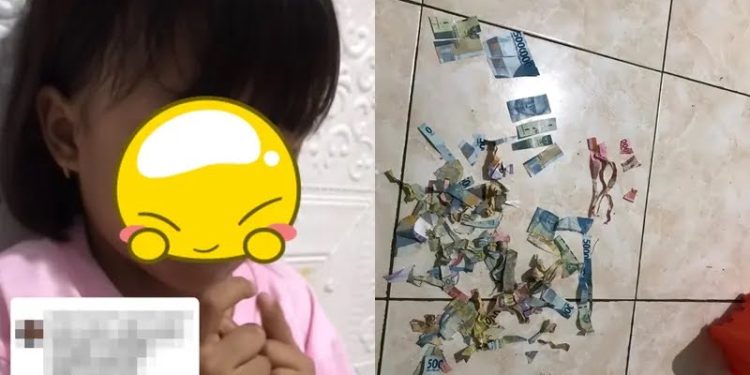 Tangkapan layar video viral anak kecil potong uang belanja sang ibu. (dok. Tiktok @mahisaka_)