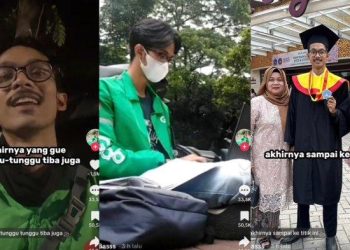 Tangkapan layar video TikTok pemuda lulur kuliah dari hasil Ojol. (dok. Tiktok @baskoroo)