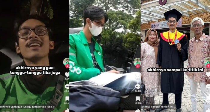 Tangkapan layar video TikTok pemuda lulur kuliah dari hasil Ojol. (dok. Tiktok @baskoroo)