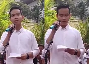 Tangkapan layar video Girban Rakabuming Raka saat berorasi. (dok. Twitter @Gojekmilitan)