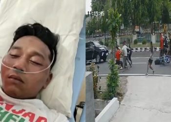 Relawan Ganjar-Mahfud dianiaya prajurit TNI di depan Yonif Raider 408/Suhbrastha Jalan Perintis Kemerdekaan, Boyolali, Jawa Tengah, Sabtu (30/12/2023). (dok. istimewa)