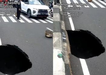 Tangkapan layar video viral sinkhole. (dok. @infomalangofficial)