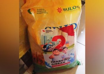 Beras Bulog ditempeli stiker Prabowo-Gibran (dok. Istimewa)