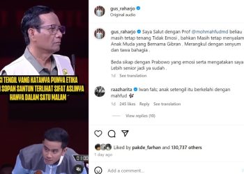Tangkapan layar video unggahan pegiat medsos Septian Raharjo, yang memperlihatkan ekspresi tenang dan datar Mahfud MD saat menghadapi gimik Gibran Rakabuming Raka, pada debat cawapres, Minggu (21/1/2024) kemarin.