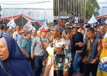 Ribuan orang yang menghadiri acara Presiden Jokowi di GOR Satria Purwokerto mendesak keluar saat acara masih berlangsung, Selasa (2/1/2024). (dok. Instagram @_yusufmuhammad_)