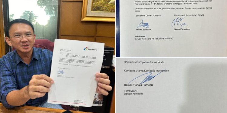 Mantan Gubernur DKI Jakarta, Basuki Tjahaja Purnama (Ahok) menunjukkan surat