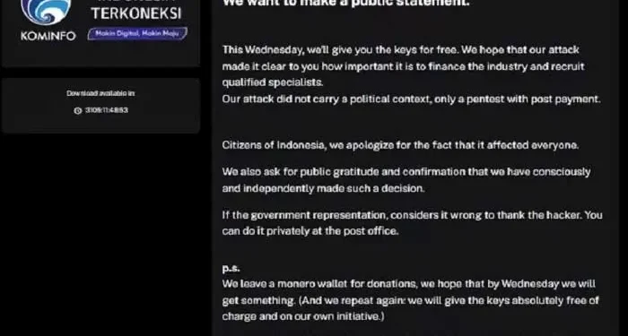 Ilustrasi peretasan Pusat Data Nasoinal Kominfo (dok. istimewa)