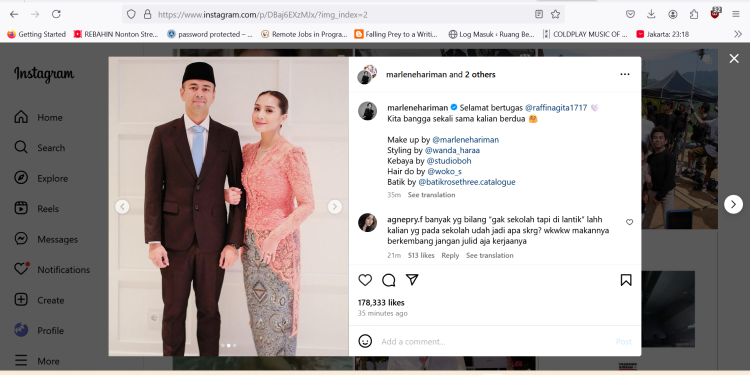 Raffi Ahmad dan istri sebelum dilantik menjadi utusan khusus Presiden Prabowo (dok. Instagram @raffinagita1717)