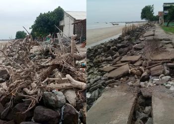 Abrasi Ancam Desa Pandangan Kulon Rembang, Jalan dan Gazebo Wisata Hilang Tergerus Ombak