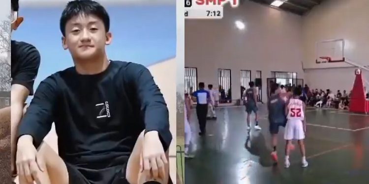 Seorang pemain basket SMP di Cibinong yang memukul lawannya saat turnamen di Kota Bogor (dok. istimewa)