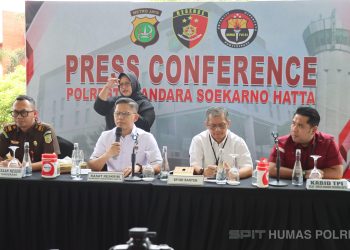 Polresta Bandara Soekarno-Hatta menangkap tujuh pelaku sindikat tindak pidana perdagangan orang (TPPO) sepanjang Februari 2025. (dok. Humas Polri)