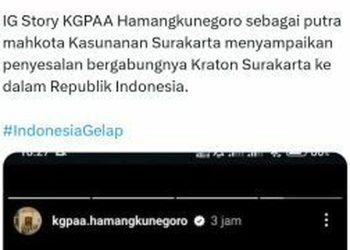 Unggahan KGPAA Mangkunegoro, putra mahkota Keraton Solo, yang berisi penyesalan bergabung dengan Republik Indonesia menjadi viral di media sosial. (dok. istimewa)