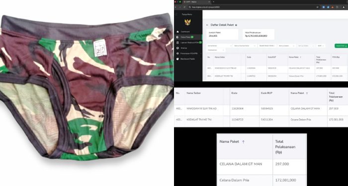 Publik geger! Data LKPP 2025 mengungkap anggaran Rp170 juta untuk pembelian celana dalam TNI. (dok. istimewa)