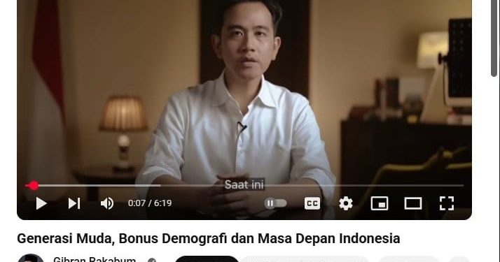 Konten video Youtube Wakil Presiden Gibran Rakabuming Raka (dok. istimewa)