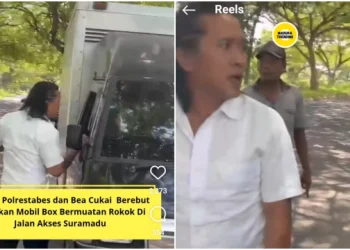 Polisi dan Bea Cukai rebutan mobil box bawa rokok (dok. istimewa)