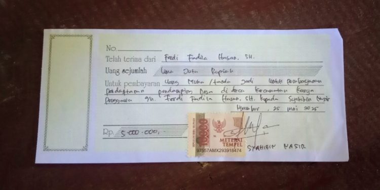 Kwitansi perjanjian rekrutmen pendamping desa (dok. istimewa)