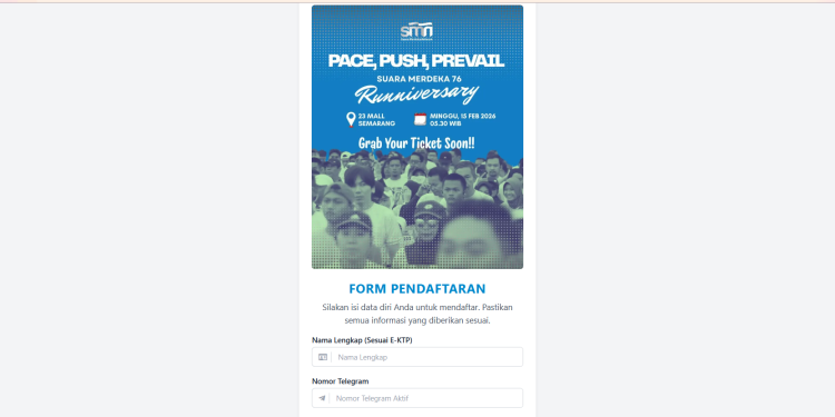 Link pendaftaran event lari HUT ke-76 Suara Merdeka diduga dibajak pihak tak bertanggung jawab. (dok. istimewa)