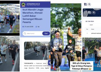 Viral dugaan pelanggaran dalam MJM 2026. Warganet menyoroti penggunaan nomor BIB peserta lain, perubahan dokumentasi di situs Pemprov Jateng, hingga berita yang disebut tidak lagi dapat diakses. (dok. istimewa)